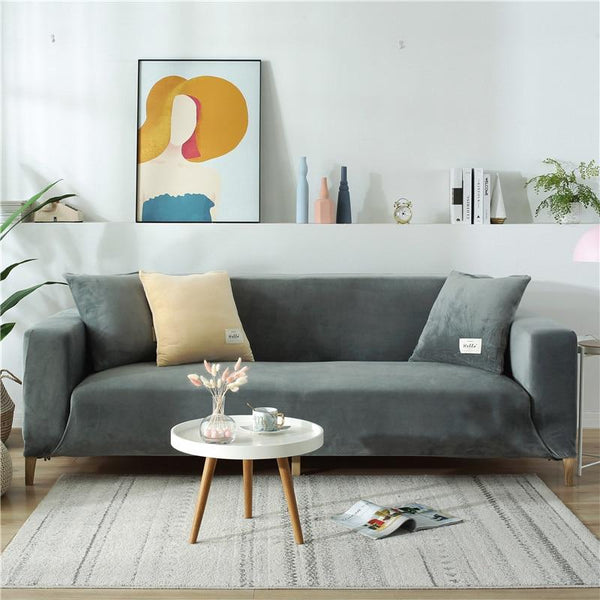﻿GoodFIT Sofa Cover - Single Seater - Light Grey-Velvet - Happee Shoppee