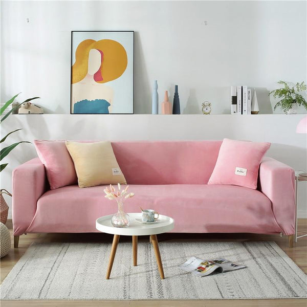 ﻿GoodFIT Sofa Cover - Single Seater - Pink-Velvet - Happee Shoppee