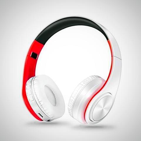 ﻿Wireless Bluetooth Headphones - White Red - - Happee Shoppee