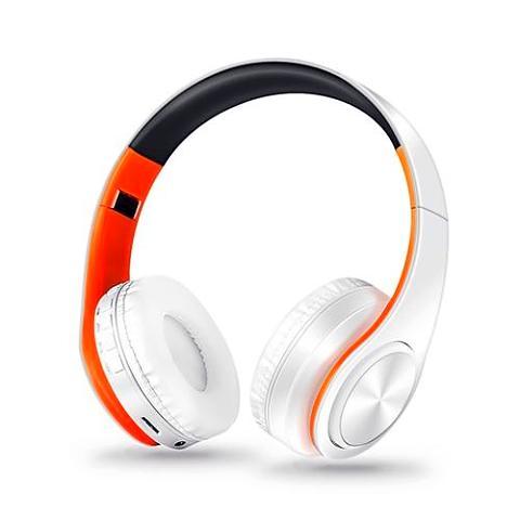 ﻿Wireless Bluetooth Headphones - White Orange - - Happee Shoppee